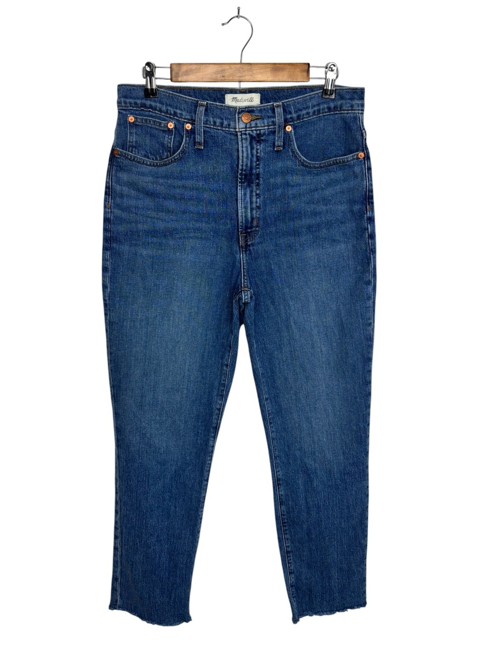 Madewell The Perfect Vintage Jean Medium Wash High Waisted Ankle Raw Hem Size 30